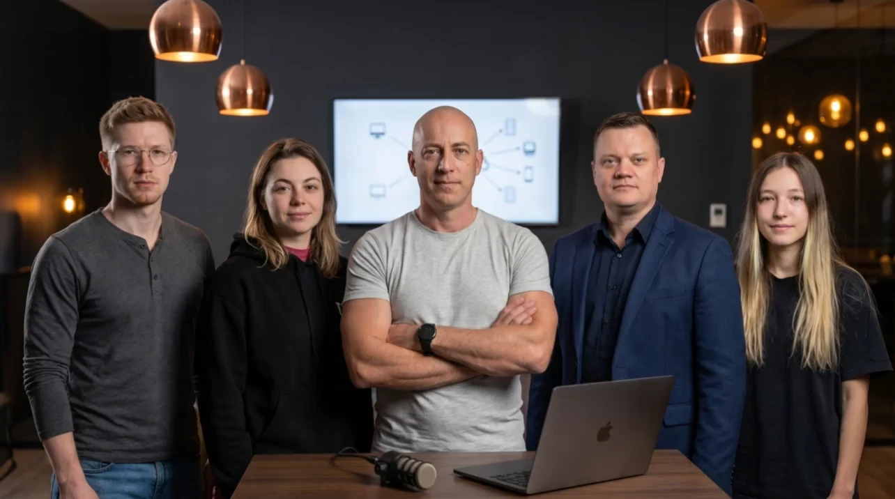 Команда Digital-Pro Tech: Антон, Ксения, Сергей, Алексей и Настя